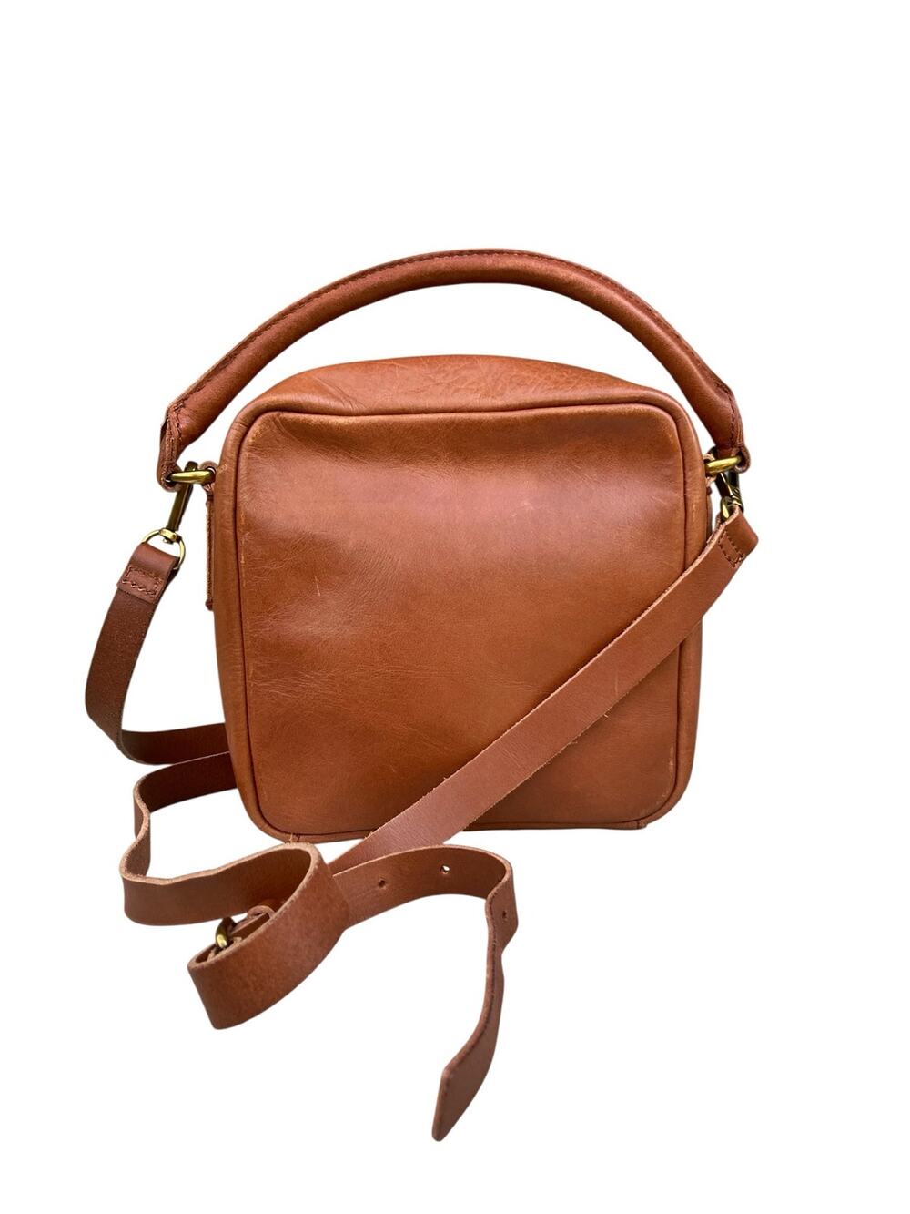 Madewell Square Leather Satchel English Saddle Mini Crossbody Purse NWOT Retired